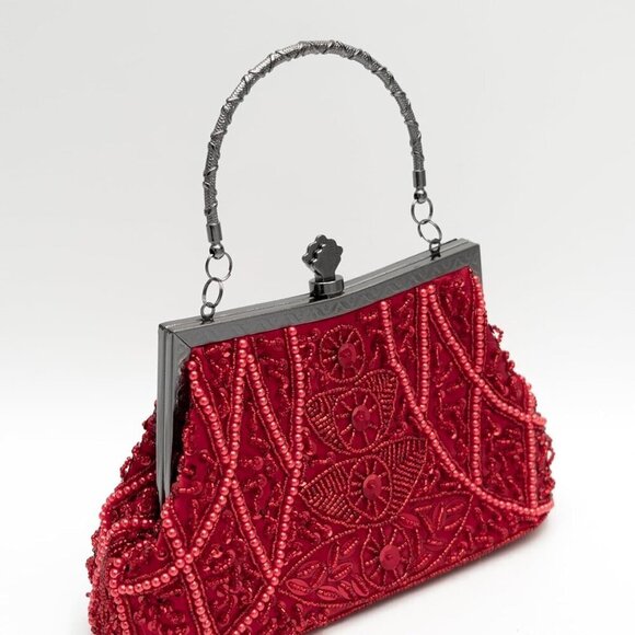 Vintage floral leaf beads sequins evening clutch bag Elegant formal women - Picture 3 of 7